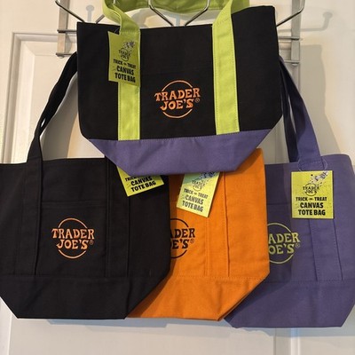 Trader Joe's Trick-or-Treat Foldable Canvas Mini Tote Bag Multicolor Set of 4