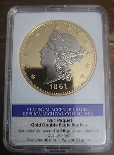 1861 Gold Double Eagle Platinum Accented Commemorative Coin