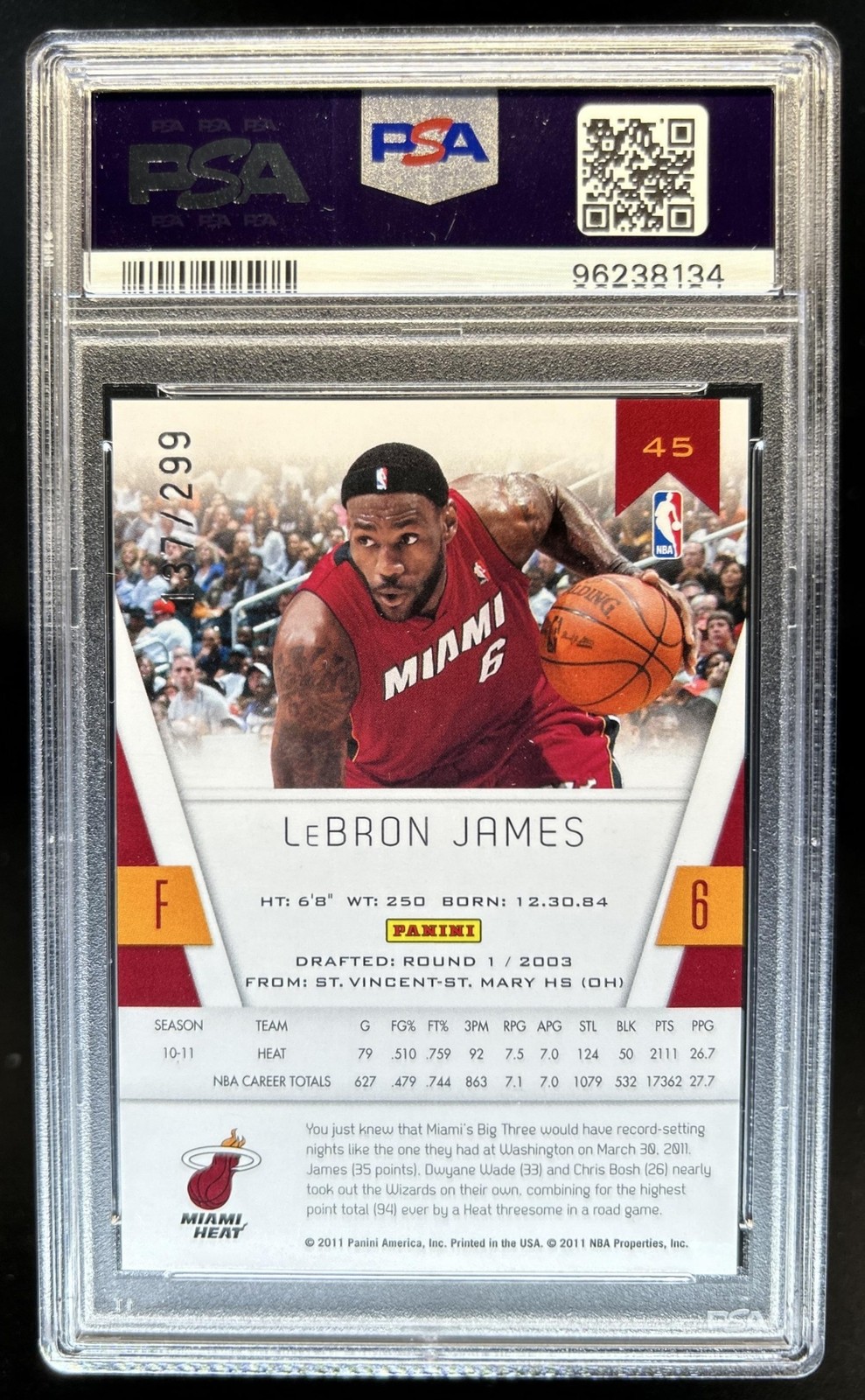 2010-11 Panini Totally Certified LeBron James Blue #/299 Heat PSA 10 GEM MINT view 2