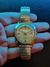 Vintage 1974 Timex Viscount Automatic Linen Dial Date Function Gold Plated Watch