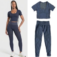 GYMSHARK Coord Set Seamless Midi Top  High Waist Legging Medium Iron Blue