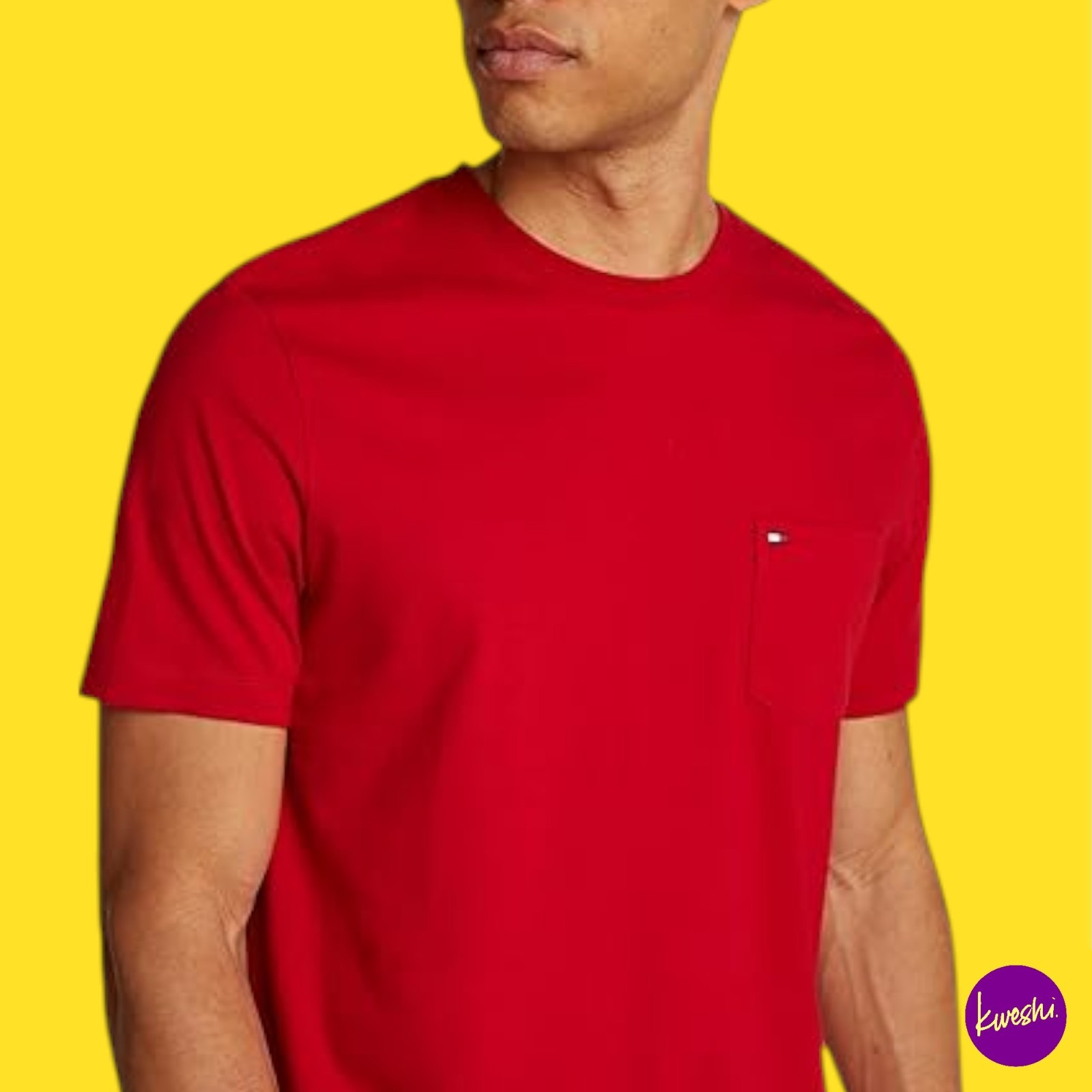 TOMMY HILFIGER Men's T-Shirt, Essential Solid Pocket Tee Medium Red UK S | EU 46 image 2