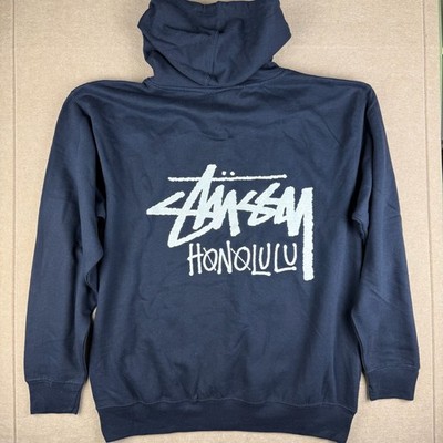 Stussy Honolulu Hoodie Mens L Navy Streetwear Logo Pullover Sweatshirt USA