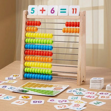 Wooden Abacus for Kids 10-Row Counting Toy with Beads Sticks Alphabet Cards Gift
