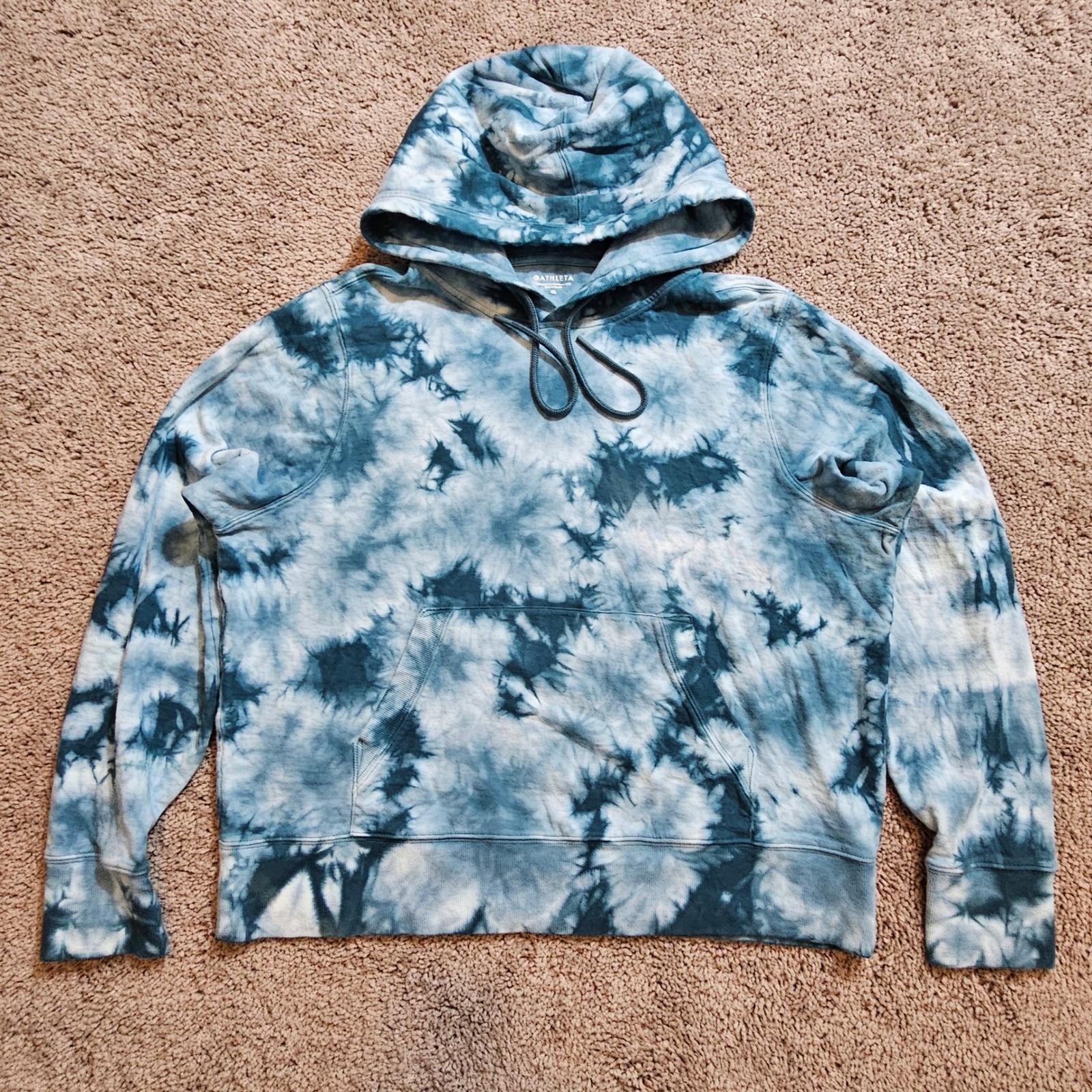 Athleta Sundown Tie Dye Hoodie Size XL  Sweatshirt Pullover Hood Pocket Teal