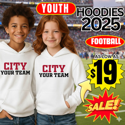 Kids White Hoodies Football Teams | S - 4XL,Sports Fan Hooded Sweatshirt