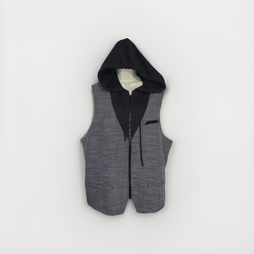 Large Men Black Vest Zip Up Hoodie Pockets