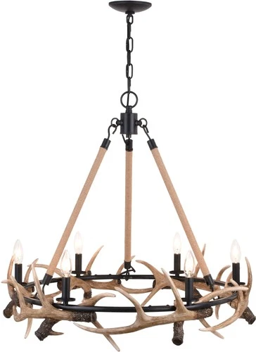 Vaxcel Lighting H0261 Breckenridge 6 Light 31"W Antler Ring - Grey - Picture 1 of 12