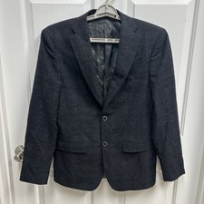 John Varvatos Mens 38R Mercer Blazer Wool Blue Gray Plaid 2 Button 2 Vent Jacket
