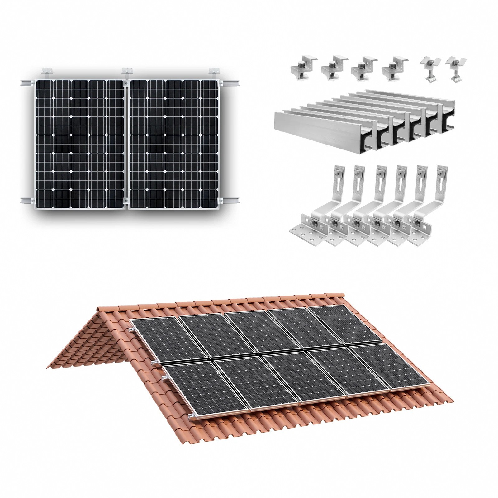 Solar Panel Mounting Rail Kit, Aluminum 11.81 in Rail for 1, 2, or 4 Panels