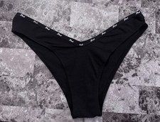 NWT VICTORIA'S SECRET PINK BLACK WHITE LOGO BAND V STYLE TANGA CHEEKY PANTIES
