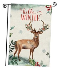 Hello Winter Reindeer Snowflake Garden Flag 12x18 Inch Double Sided,Winter