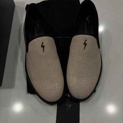 Giuseppe Zanotti light tan suede lizard print KEVIN shoes Sz 13 Made in Italy