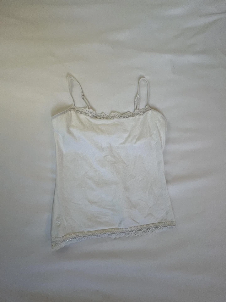Vintage Ralph Lauren Lace Camisole Tank Womens M White Jersey Adjustable Strap - Image 2 of 4