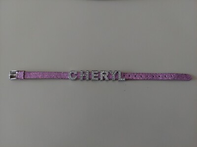 BRACLET PINK GLITTER WITH SLIDE ON LETTERS WITH RHINESTONES SPELLING CHERYL
