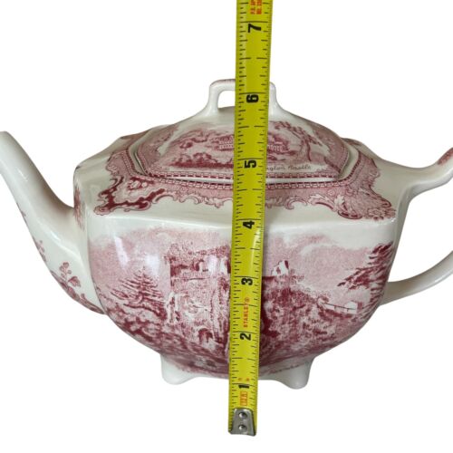 Johnson Brothers Old Britain Castles rosa transferware tetera con patas Inglaterra - Imagen 11 de 14