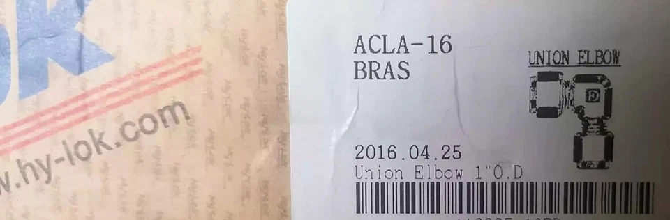 1" Tube x 1" Tube Brass Union Elbow Fitting Hy-Lok CLA-16-BRAS - Image 3 of 3