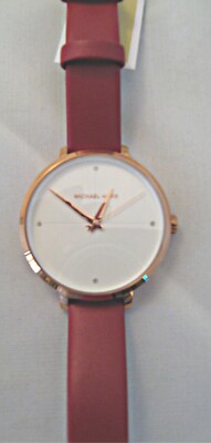 Michael Kors Ladies Charley Rose Gold-Tone Red Leather Watch  - MK2886