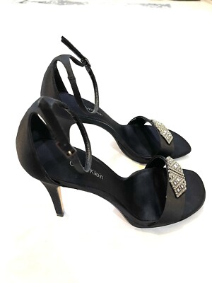 Calvin Klein Satin Crystal Embellished Rhinestones Formal Heels Sandals Size 7M