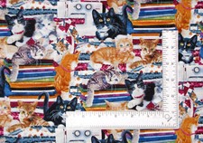Quilted Kitties Sewing Room Fabric by Henry Glass Cats Animals Cotton By Yard