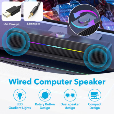 USB PC Lautsprecher Stereo Bass Speaker LED Multimedia Boxen für Computer Laptop