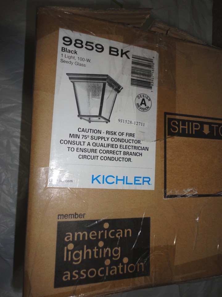 KICHLER OUTDOOR PORCH CEILING Flush Mount LIGHT, BLACK, Seedy- 9859-BK ...