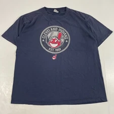 VINTAGE Cleveland Indians Baseball Shirt Mens Extra Large Blue Chief Wahoo MLB