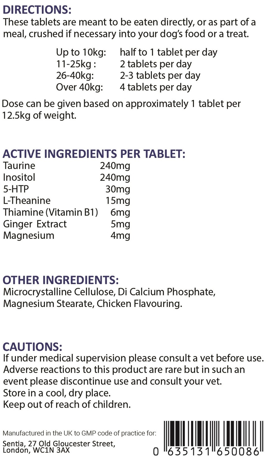 Natural Dog Calming Tablets for Anxiety Stress Aggression Nervous