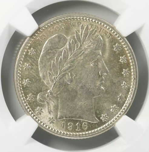 1916 D/D BARBER HEAD QUARTER 25C FS-501 NGC CERTIFIED MS 62 MINT STATE UNC (002) - Picture 3 of 4