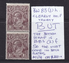 KGV 1 1/2d BLACK BROWN SINGLE WMK  BW83 (2)f+h IN PAIR  THIS COMBINATION IS NOT