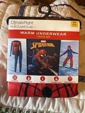 NWT Climate Right By Cuddl Duds Spider-Man Warm Underwear Set Boys Size M 8-10 