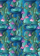 8 Per Yard REFLECTIONS Green Blue Floral Quilt Fabric Lewis Irene