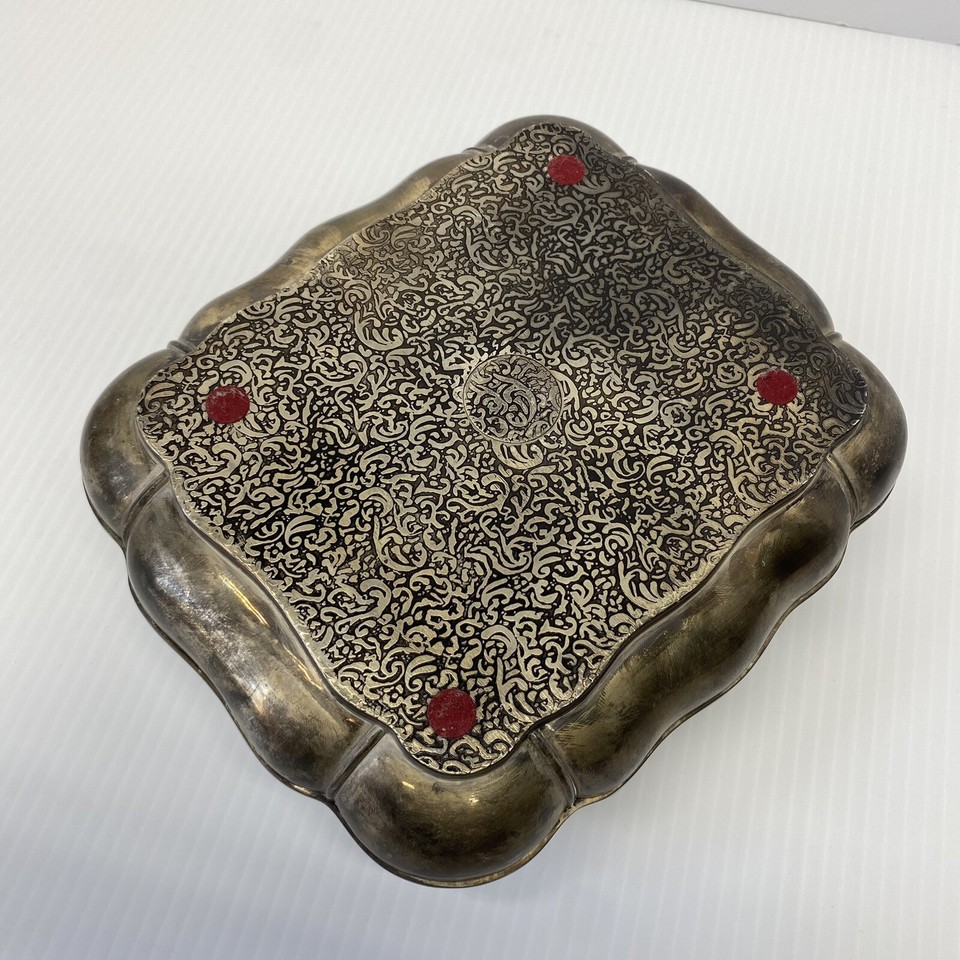 Vintage Godinger Silver Plated Jewelry/Trinket Box Red Velvet Lined