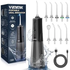 VIMMK WATER FLOSSER CORDLESS WATER DENTAL FLOSSER 9 JET TIPS 5 MODES 300ML BLACK