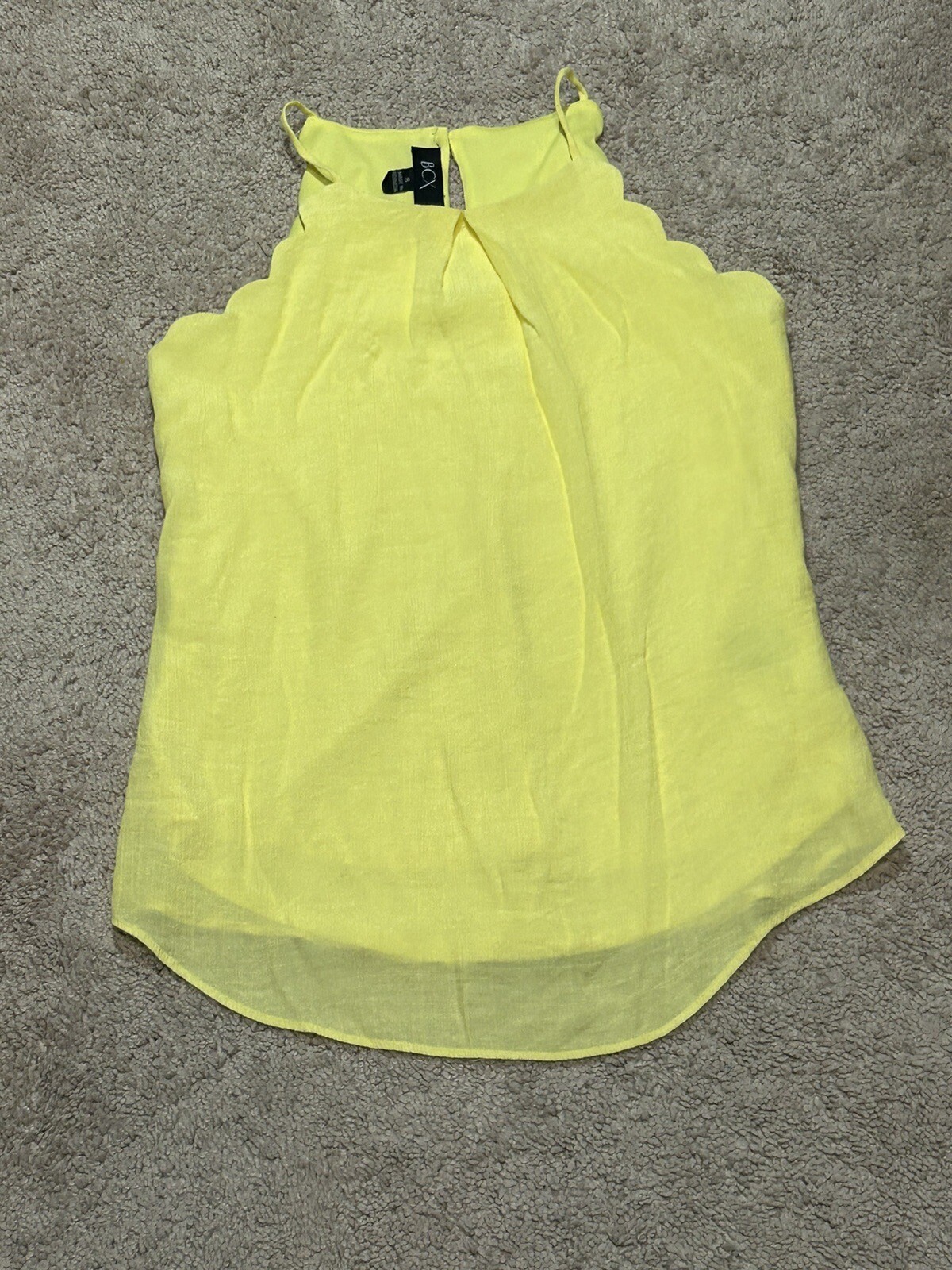 BCX Womens Shirt Size Small Yellow Strappy Lightweight Flowy Classic Scalloped