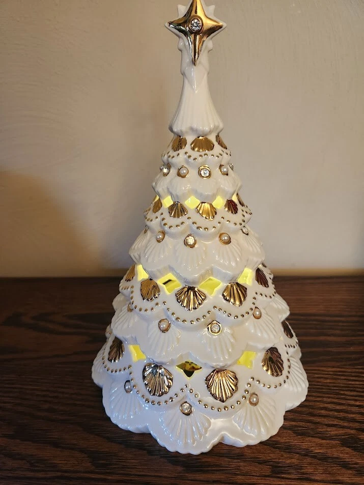 LENOX~ ÁRBOL DE NAVIDAD ILUMINADO FLORENTINO Y PERLA Grande 10.5" Hermoso Centro de Mesa Foto 3 de 4