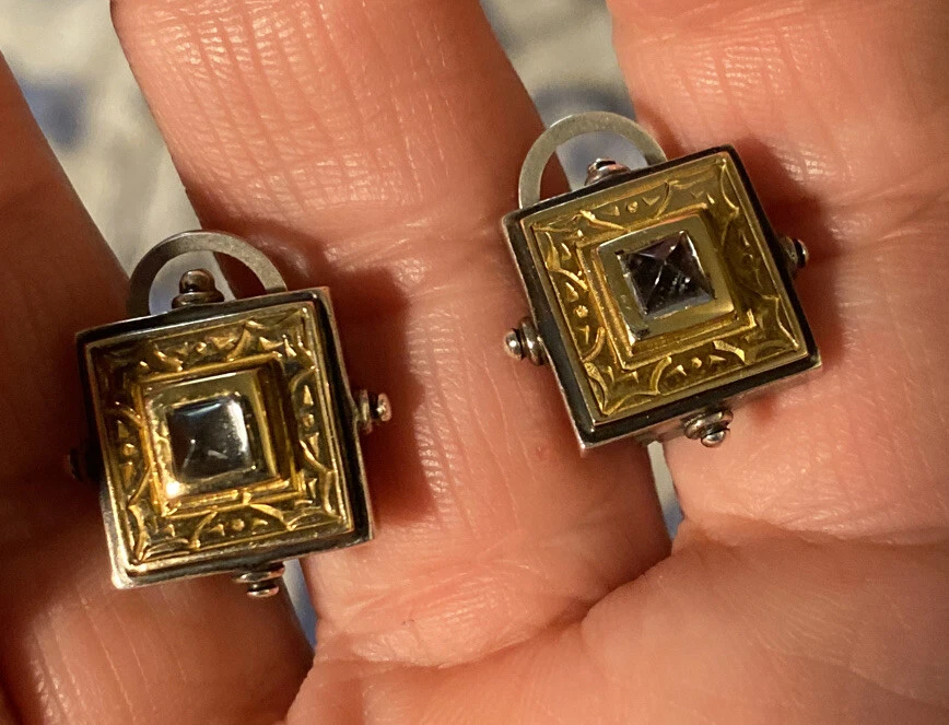 KONSTANTINO 18K золото, 925 пробы синий топаз зажим на серьги квадратной формы - Изображение 2 из 4