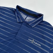 Nike Polo Shirt Mens Small Blue Striped The Players Championship Tiger Woods