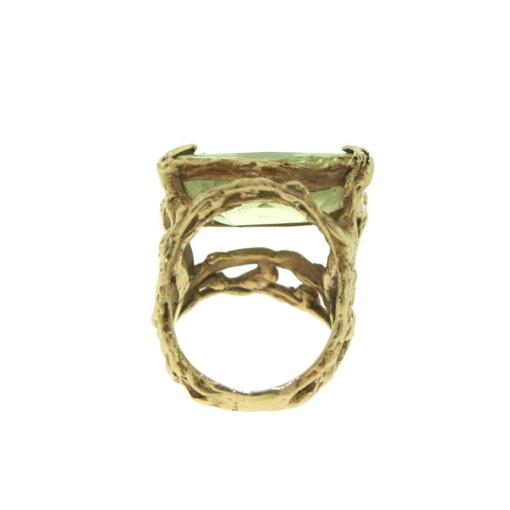 Large Rectangular Green Topaz Estate Yellow Gold … - image 5