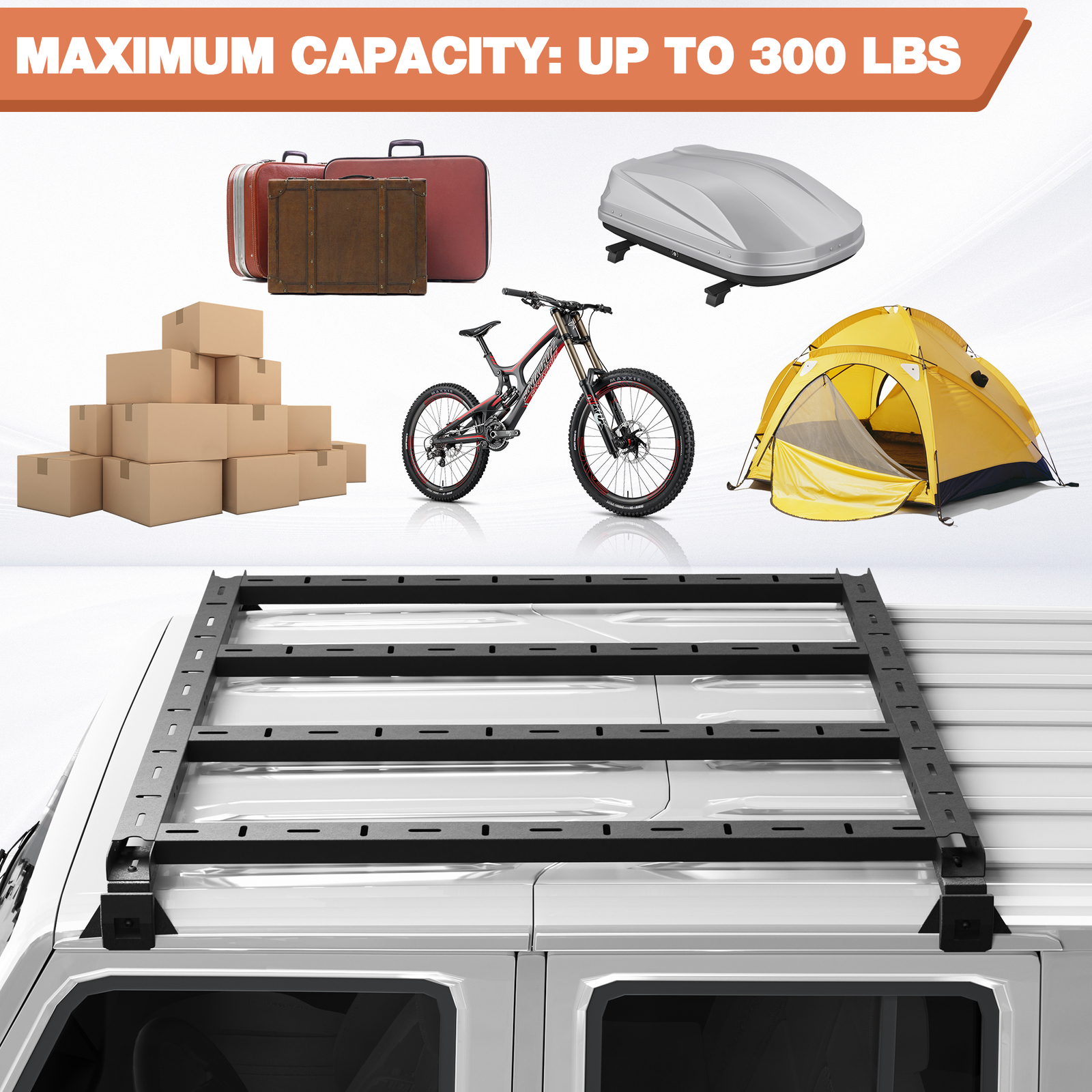 Rear Roof Rack Cargo Basket For Jeep Wrangler JK 2007-2023 Hardtop 4DR No Drill