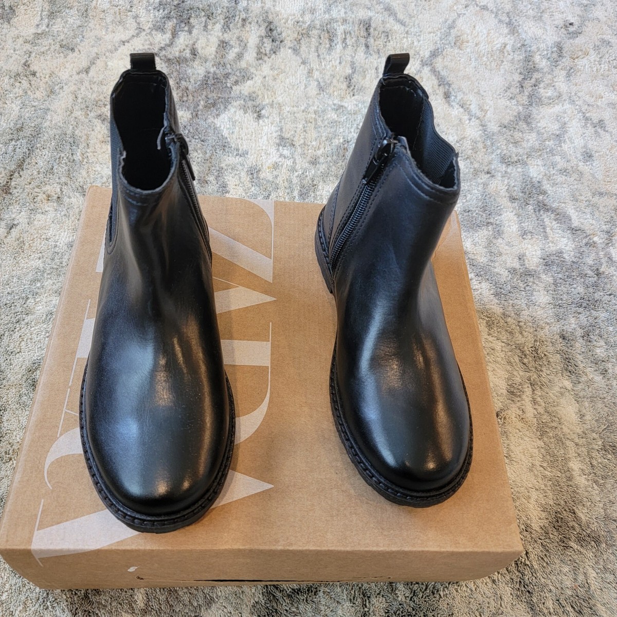 Zara Boys Leather Zip Boots Size Black