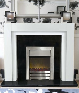 Electric Fire Silver White Fireplace Stepped Surround Black