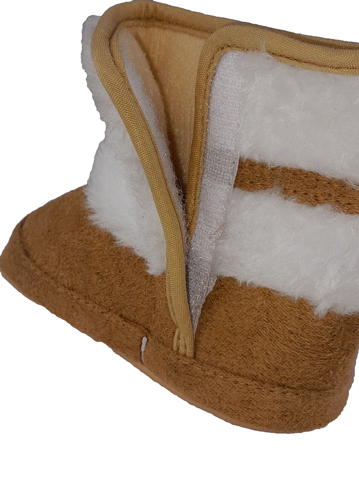 Baby Girl Boots Size S 12 Tong You Yuan Brown Faux Fur Lined Bow Hook