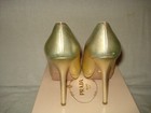 100% AUTHENTIC NEW WOMEN PRADA GOLD VIT SHINE PEEP HEELS/PUMPS US 6.5 — photo 4
