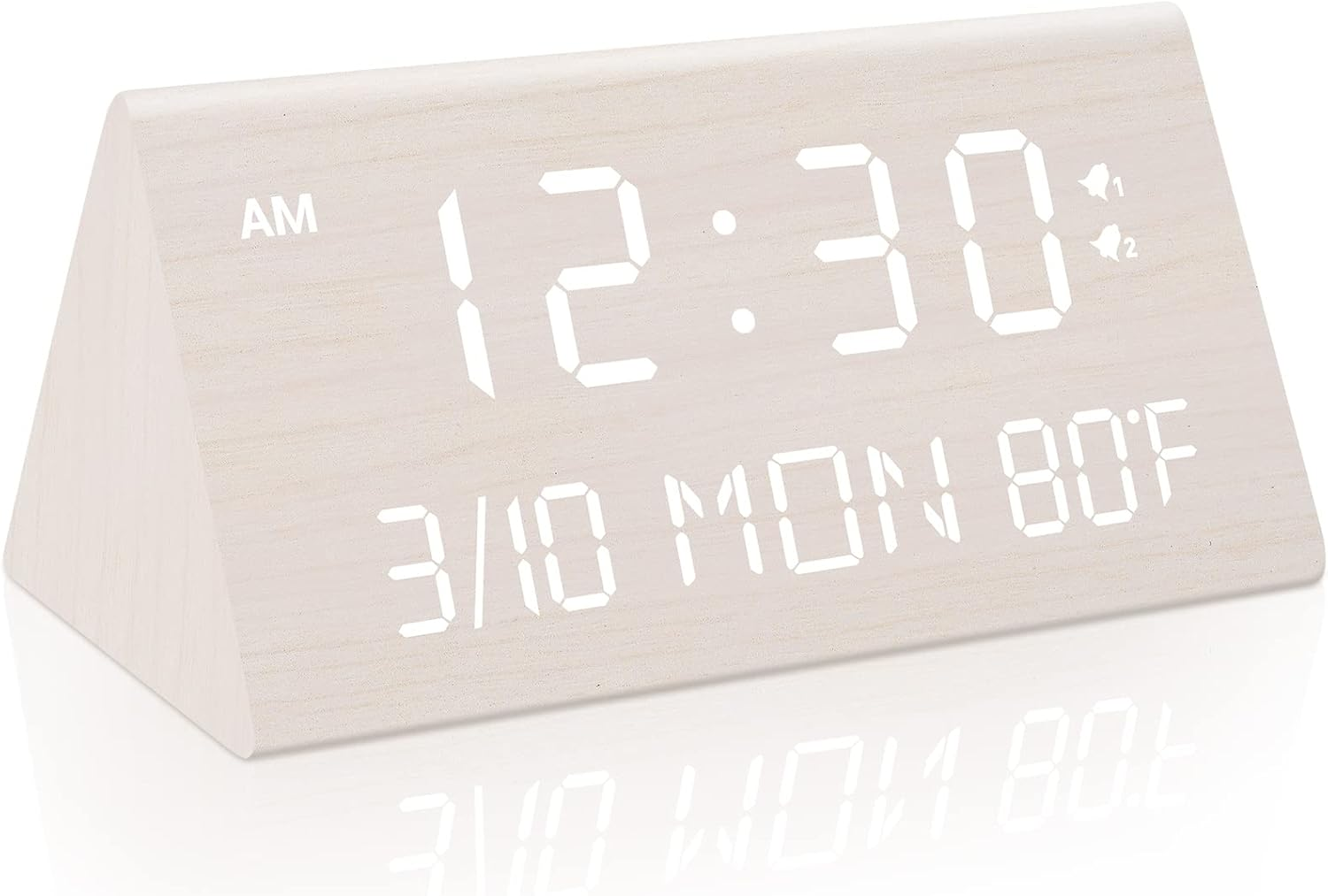 Wooden Digital Alarm Clock with Dimmer 2 Alarms Weekday Everyday Mode