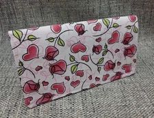 ROSES Hearts Fabric Checkbook Cover Wallet Debit Card Registry USA Hand Made 