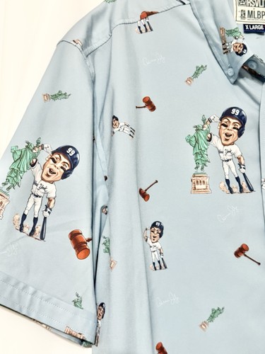 RSVLTS MLBPA New York Yankees Aaron Judge Baseball Blue Button Up Shirt Liberty - Picture 2 of 9