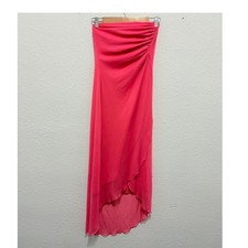 Vintage Y2K Hot Pink Midi Dress Asymmetrical Hem Strapless Ruched Small High Low