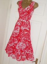 Phase Eight red white floral printed summer evening party tea dress size 10