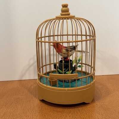 Vintage Singing Bird With Wooden Cage Battery Operated Works